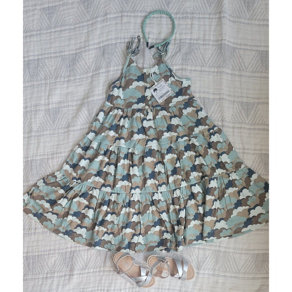 kate quinn Girls Cloud-Print Sundress in Aqua, Brown, Cream